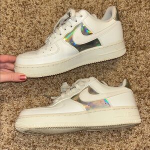 Nike Air Force 1s Metallic and White